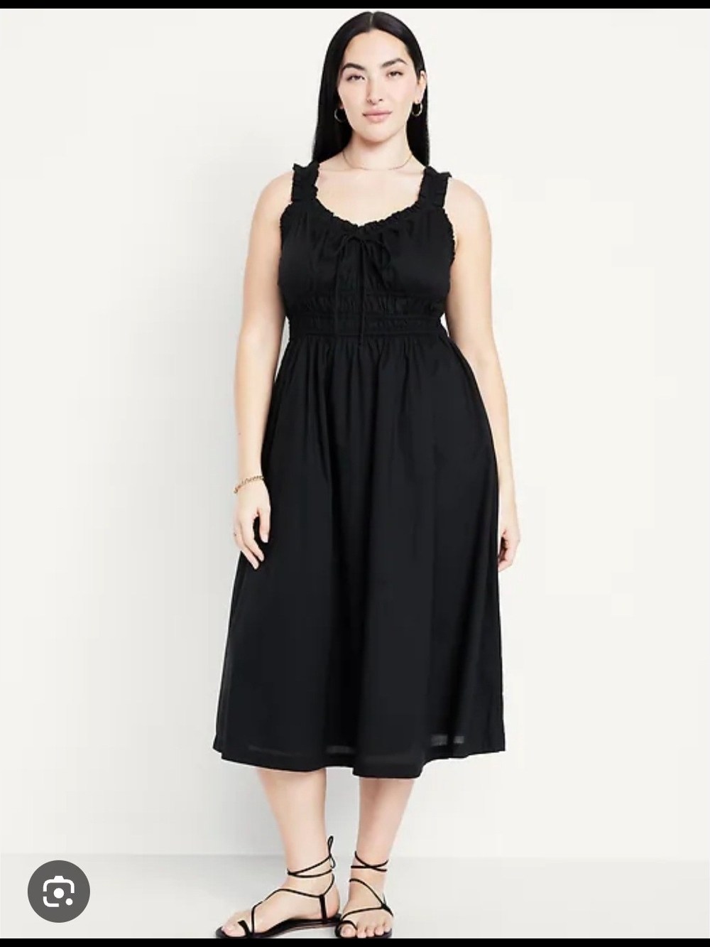 Old Navy Black Smocked Waist Defining Midi Cotton Dress with Ruffle Straps Sz 2X